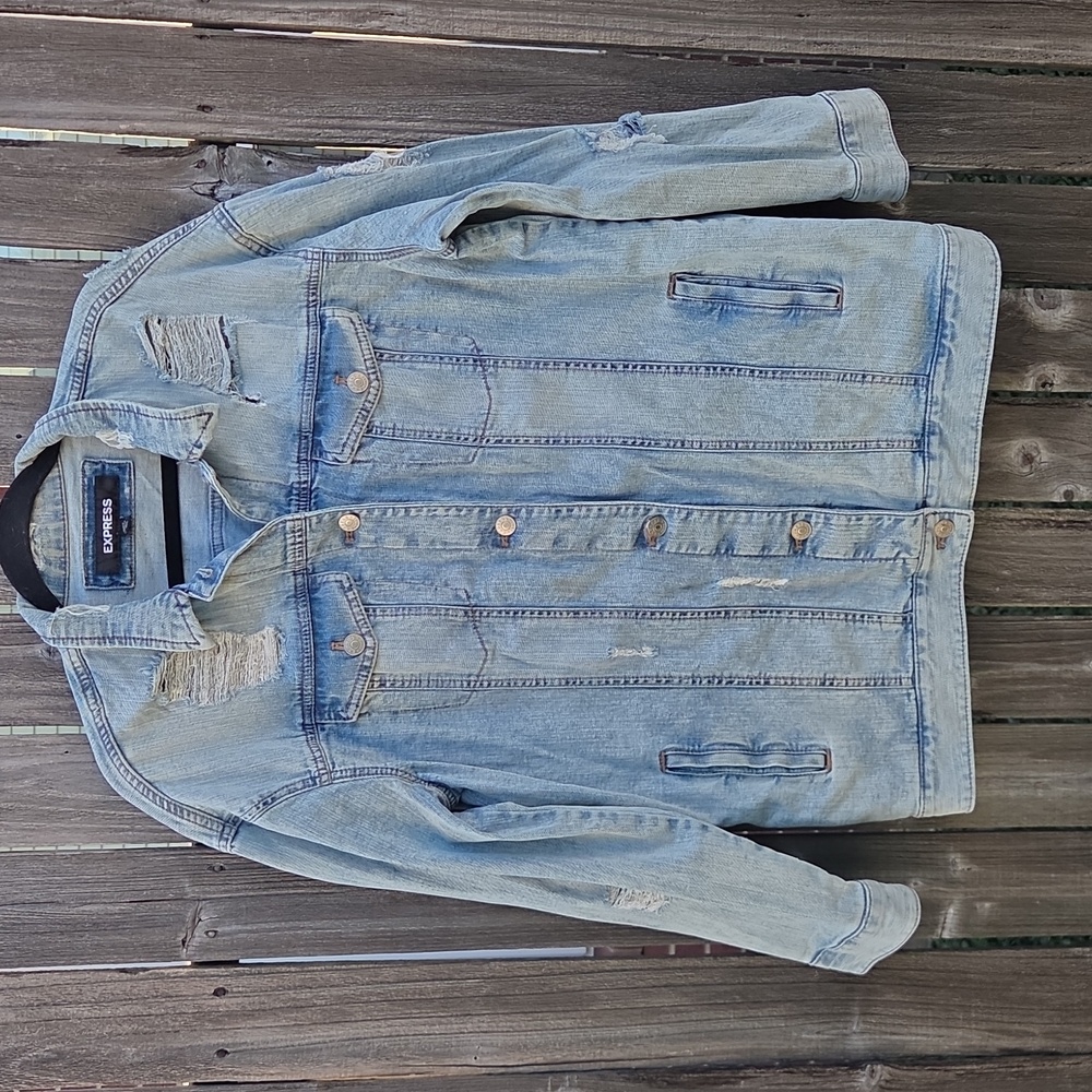 EXPRESS Woman Stretch Boyfriend Long Denim Jacket Size M/L